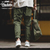 Maden overalls retro กางเกงขายาวลำลองสีเขียวทหารหลายกระเป๋า