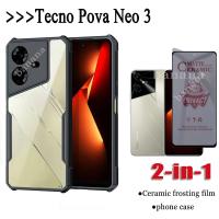 เคสโทรศัพท์กันกระแทก2 IN 1 Tecno Pova Neo 3สำหรับ Pova Neo 2 Pova 5 4 4 Pro 3 2ป้องกันการสอดแนมชนิดเคลือบเพื่อความอ่อนโยนกระจกฟิล์มกระจก iPhone X พร้อม Privacy ด้าน