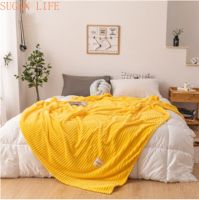 SUGAN LIFE Blankets for Beds Solid Yellow Color Soft Warm 300GSM Plaid Square Flannel Blanket On the Bed Thickness Throw Blanket