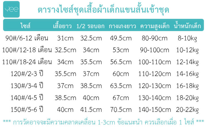 yeeshop-เสื้อผ้าเด็ก-ชุดวอร์มแขนสั้นเข้าชุด-เนื้อผ้าสแปนเด็กซ์-ไซส์-90-12-18เดือน-100-18-24เดือน-110-24-30เดือน-120-30-36เดือน-130-3-4ปี-140-4-5ปี-150-5-6ปี-1027