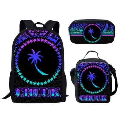 Trendy Cartoon Chuuk Tribal Polynesian 3D Print 3pcs/Set pupil School Bags Laptop Daypack Backpack Lunch bag Pencil Case