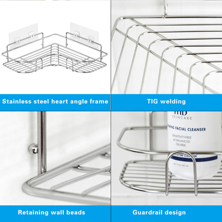 ชั้นสแตนเลสสตีลฝักบัวห้องน้ำทรงสามเหลี่ยมชั้นวางเข้ามุมหัวใจตัวจัดระเบียบแบบติดผนังสำหรับของแท้คุณภาพสูงห้อง