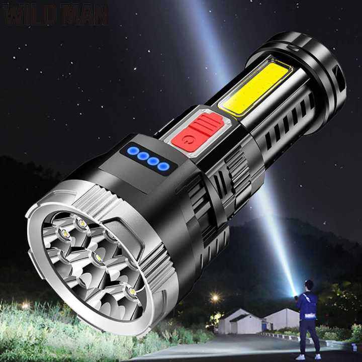 LED+COB Camping Flashlight USB Charging Waterproof Fishing Handheld