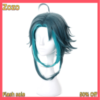 Zozo ✨Ready Stock✨ Shipiaoya Aniem Genshin Impact Xiao 40cm Green Mixed Cosplay Wig Braided Synthetic Hair