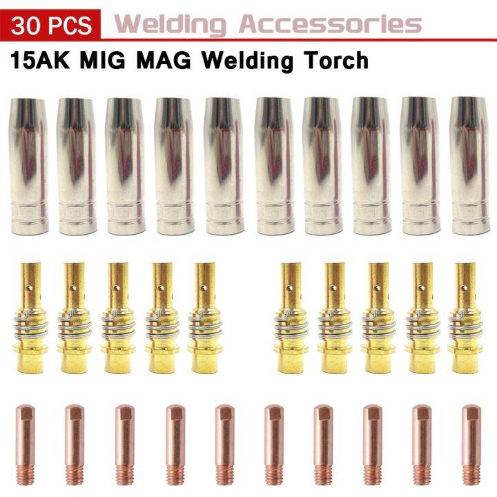 hk-15-30pcs-mb-15ak-torch-welding-consumables-180a-gas-nozzle-tips-holder-gun-neck-wrench-for-machine