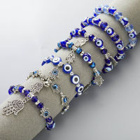 คลาสสิก Blue Evil Eye สร้อยข้อมือผู้หญิงผู้ชายตุรกี Lucky Palm จี้ลูกปัดสร้อยข้อมือยืดหยุ่นสไตล์ชาติพันธุ์ Handmade เครื่องประดับ