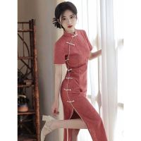 สไตล์จีนยาวสีแดง Cheongsam สาวฤดูร้อนใหม่2023ปรับปรุง Plus ขนาดแบบดั้งเดิม Elegant ยาว Qipao ฤดูร้อนใหม่ S ถึง XXL