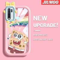 JIUMOO เคส Y50 Y30i สำหรับ VIVO Y30มีลายฟองน้ำบ๊อบเคสรูปโบว์มอนสเตอร์ตัวเล็กเคสนิ่มกันรอยขีดข่วนเคสโทรศัพท์โปร่งใสฝาครอบป้องกันเลนส์กล้องถ่ายรูปซิลิกาเจล TPU