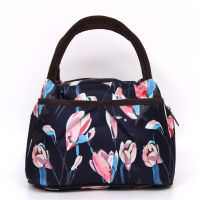 Lunch Bag Tote Portable Print Flower Cloth Bag School Picnic For Kids Travel Thick Three-Layer Waterproof Lunch Box Zipper