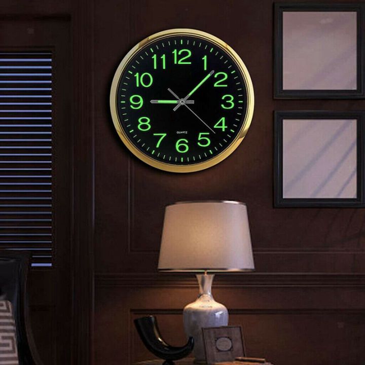 2x-12-inch-round-large-luminous-wall-clock-glow-in-the-dark-non-ticking-indoor-decor-golden