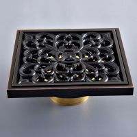 Black Oil Rubbed Bronze Carved Flower Pattern Bathroom Shower Drain 4" Square Floor Drain Waste Grates ahr094 Traps Drains