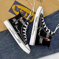 ? High-top canvas shoes mens autumn all-match small white trendy shoes sports leisure sneakers boys breathable black cloth shoes mens models