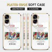 Diorcase For Honor 90 5G,90 Lite 5G ฟรีสายคล้อง + การ์ตูน (มาร์เวล) เคสลายขอบสี่เหลี่ยมซูเปอร์ฮีโร่อเวนเจอร์ชุบเคสโทรศัพท์สไปเดอร์แมนกัปตันอเมริกา Ironman Thor ชุบเคสโทรศัพท์นิ่มสุดหรู