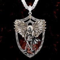 Mens เครื่องประดับนักรบ Guardian Holy Angel Saint Michael สร้อยคอจี้ผู้ชายสแตนเลสอัศวิน Shield เครื่องประดับของขวัญ Collar