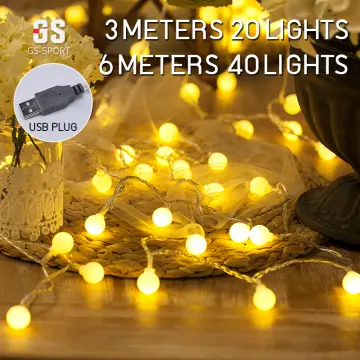 20 LED Cotton Balls String Lights Battery or USB Powered Fairy