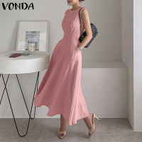 (จัดส่งฟรี)Fancystyle VONDA ชุดเดรสเสื้อยืดคอกลมแขนกุดสำหรับผู้หญิง,เดรสยาวสีพื้นหรูหรา