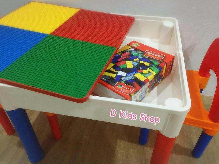 โต๊ะตัวต่อ-ชุดโต๊ะตัวต่อ-เก้าอี้2ตัว-2in1-construction-table-set