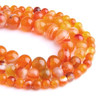 Natural orange agates Stone Beads Smooth Striped Agates Round stone loose spacer beads For Jewelry Making Diy Bracelets handmade DIY accessories and o