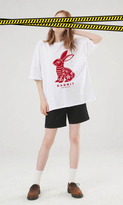 เสื้อยืดผ้าฝ้าย-2023-เสื้อยืดแขนสั้นสไตล์จีนปีนักษัตรกระต่ายปี2023เสื้อตัวในสำหรับปีใหม่ตรุษจีนชุดครอบครัวเสื้อผ้าผู้ชายผู้หญิง