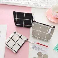 Korean Canvas Plain Grid Lines Cute Coin Purse HandyWallet