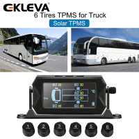 EKLEVA รถ RV รถบรรทุก TPMS 6เซ็นเซอร์ภายนอกไร้สายดิจิตอลจอแอลซีดีนาฬิกาปลุกระบบตรวจสอบความดันลมยางพลังงานแสงอาทิตย์และการชาร์จ USB