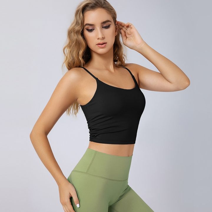 cod-2023-spring-and-summer-new-yoga-womens-thin-section-gathered-bra-outer-bottoming-inner-strap-with-chest-pad-camisole-women