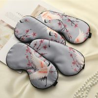 Silk Sleeping Eye Mask Cover For Women Men Printing Eyepatch Crane Blindfold Portable Sleep Night Mask Relax Soft Eye Pad