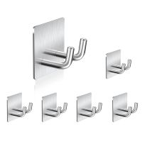 6Pcs Adhesive Hook, Stainless Steel Towel Robe Shaver Wall Hook Sticky Hanger for Bathroom Kitchen