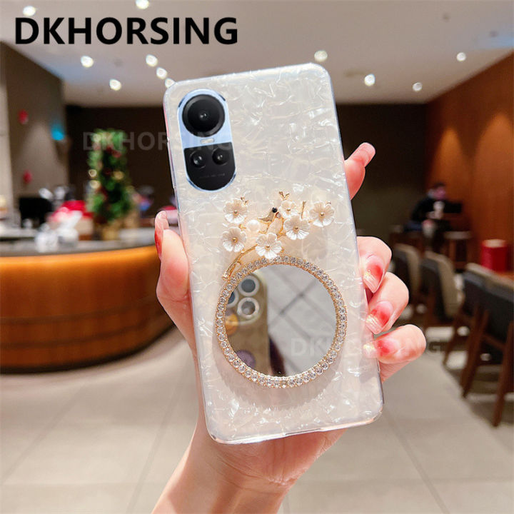 dkhorsing-กระจกแต่งหน้า-oppo-reno-10-reno10-pro-reno10-pro-เพชรลายดอกไม้เคสโทรศัพท์นิ่มมีกากเพชร-oppo-reno-10-5g-ฝาครอบ2023-reno-10pro-plus