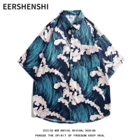 EERSHENSHI เสื้อแขนสั้นทรงหลวมแขนลำลองขาสั้นสไตล์ฮาวาย เสื้อเสื้อยืดลำลองสไตล์ฮาวาย