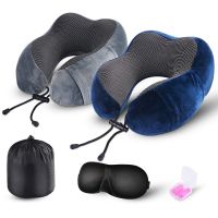 U-Shape Travel Pillow Pure Memory Foam Neck Pillow for Airplane Office Nap Cervical Flight Sleeping Head Neck Support