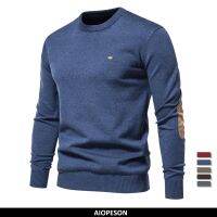 HOT11★2023 New Autumn Cotton Sweater for Men O Neck Patchwork Sleeve Pullovers Men Solid Color Warm Winter Mens Sweaters