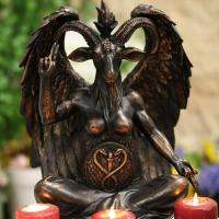 ซาตานแพะ Baphomet รูปปั้นแขวนประตูเคาะแผ่นตกแต่งโล่งานฝีมือเรซินศาสนาเครื่องประดับตกแต่งบ้านประติมากรรม