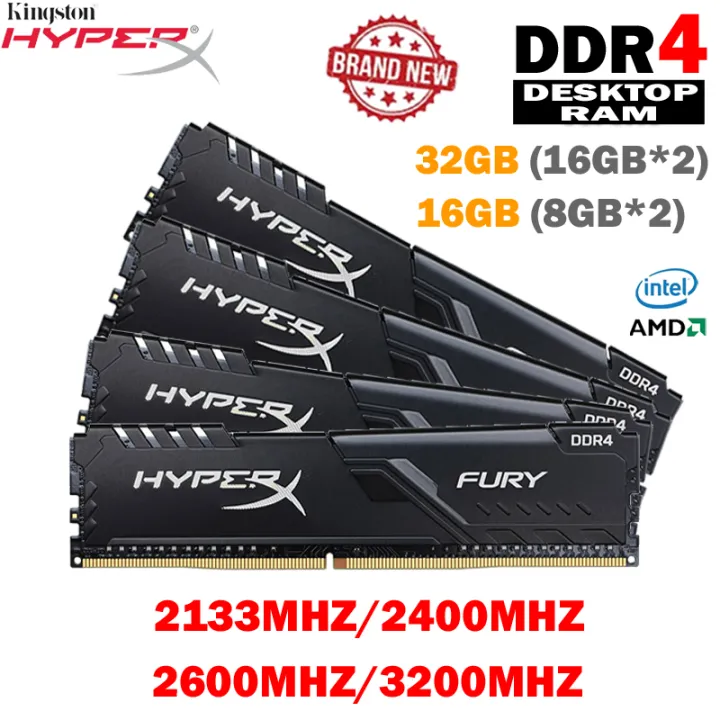 RAM DDR4 32GB(16GBX2) 16GB(8GBX2) 2133/2400/2666/3200MHz Desktop Gaming  Memory PC4-17000/19200/21300/25600 1.2V 288 Pins DIMM DDR4 ram Memory  HyperX 