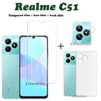 Realme C51 C51ปกป้องหน้าจอแบบ3 In 1ฟิล์มหลังทำจากคาร์บอนไฟเบอร์ฟิล์มกันรอยเลนส์กล้องถ่ายรูป C51คลุมทั้งหมดหน้าจอกระจกความเป็นส่วนตัวด้าน