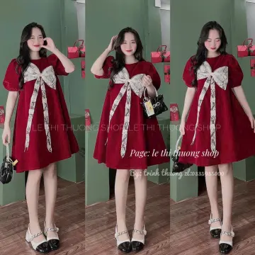 Váy Babydoll kẻ caro đỏ cổ sen 🦋 Đầm Nữ Tay Bồng Dáng xòe thích hợp mặc  tết | Lazada.vn