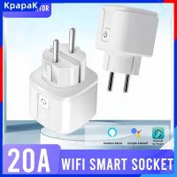 KpapaK 20A ปลั๊กอัจฉริยะ WIFI รีโมทบลูทูธไร้สายไฟซ็อกเก็ตหลากสีสามารถที่เวลาอัจฉริยะด้วยเสียง/แอปเต้าเสียบไฟอัจฉริยะ100V-240V สำหรับใช้ในบ้าน