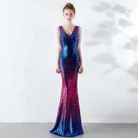 Gradient crystal diamond chain sexy slim party dress annual meeting host Party Club evening dress