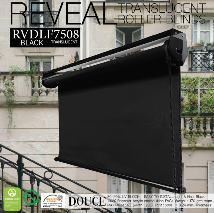 rvdf7508-ม่านม้วน-douce-ผ้าสีดำ-โปร่งแสงtranslucent-สไตล์ฝรั่งเศษ-แสงเข้าได้มองไม่ทะลุ-ผ้าเหนียว-ทนความร้อนได้ดี