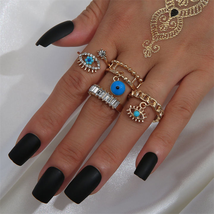 ตุรกีแหวนตาปีศาจสีฟ้าปรับได้-แหวนตาน่าอสูรเครื่องรางแฟชั่นเครื่องประดับเพื่อความโชคดีสำหรับผู้หญิง