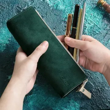 Leather pencil case, Pen bag, Small pencil case for adults, Pen, Pencil &  Marker Cases, leather Mini pencil pouch with zipper - green 