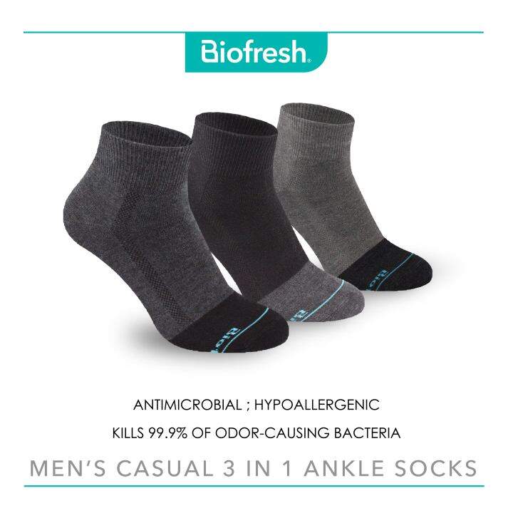 Biofresh Men’s Antimicrobial Cotton Lite Casual Ankle Socks 3 pairs in ...