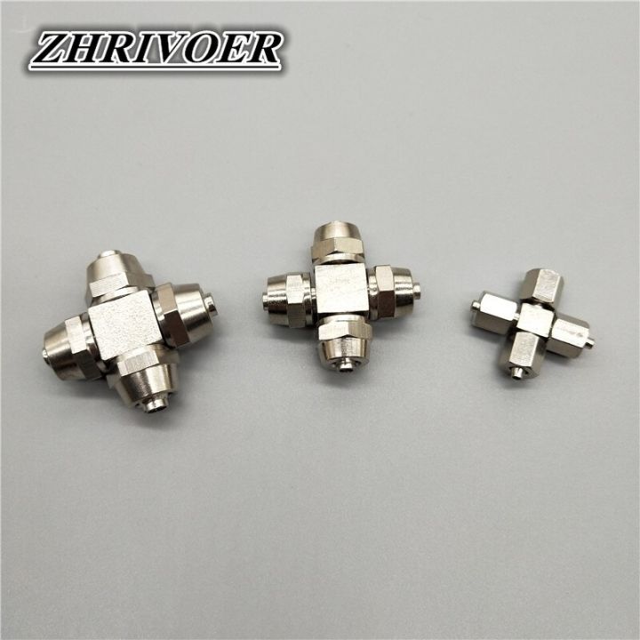 pza-4-6-8-10-12mm-quick-twist-connector-cross-type-4-ways-nickel-plated-brass-pneumatic-fast-push-air-fitting-for-pu-tube-pipe-fittings-accessories