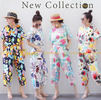 34223. เซ็ตเสื้อคอกลม แขนสั้น กางเกงทรง ขาจีบ เนื้อผ้า cotton japan ommishop