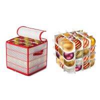 2-Sided Holiday Ornaments Decorations Sturdy Compartments Accessories Storage Box Dual-Zipper Christmas Ornament