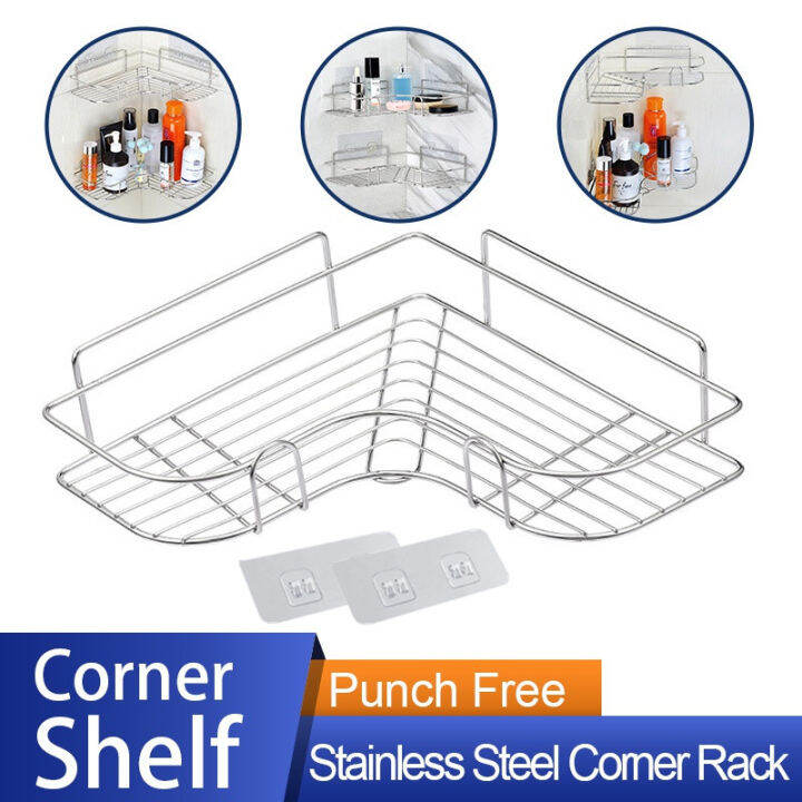Punch Free Wall Mounted Corner Shelf Stainless Steel Storage Triangular