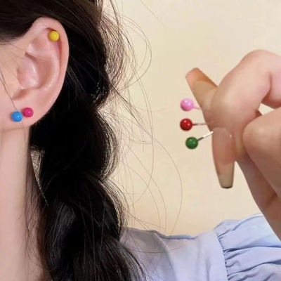 6ชิ้น/ชุดต่างหูฮอร์โมนลดอาการแพ้หลากสีชุดต่างหูสีสันหยดเคลือบถั่วต่างหูตุ้มหู