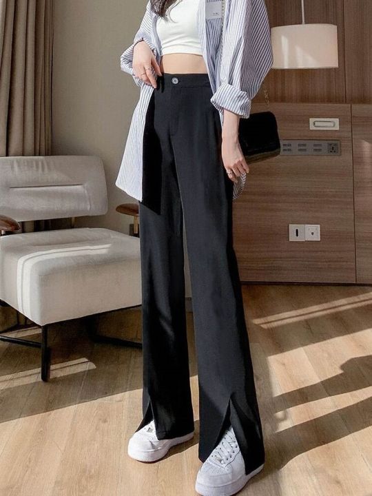 slit-suit-trousers-for-women-in-summer-new-style-slimming-black-casual-straight-pants-loose-high-waist-wide-leg-trousers