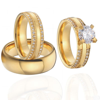 Classic 3pcs Wedding Rings Set for Couples men and women Lovers Alliance Big cz Stone Engagement Ring Marriage