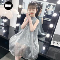 2021 Elegant Tulle Girls Dress 2021 Stars Mesh Party Princess Dresses Evening Party Tank Dress Kids Summer Girls Clothes Light